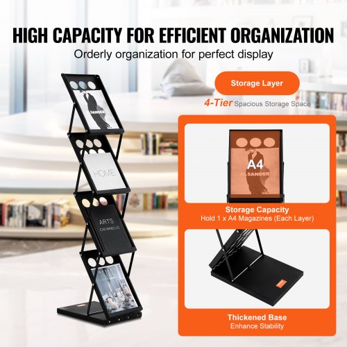 Foldable Magazine Display Rack 4Tier Brochure Literature Display Stand