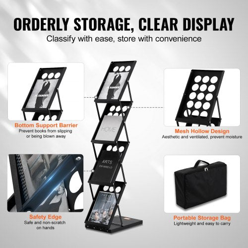 Foldable Magazine Display Rack 4Tier Brochure Literature Display Stand