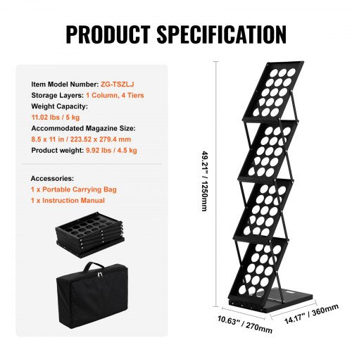 Foldable Magazine Display Rack 4Tier Brochure Literature Display Stand