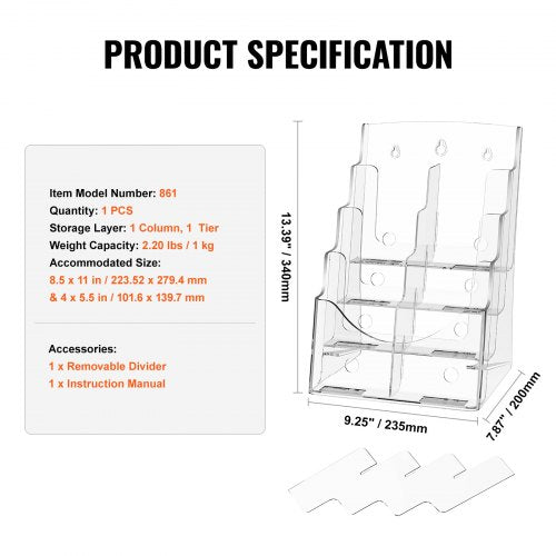 Acrylic Brochure Holder 85 x 11 inch 4Tier Clear Acrylic Literature
