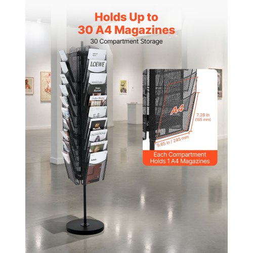 Rotating Brochure Display Rack 30 Pockets Mesh Magazine Literature Stand