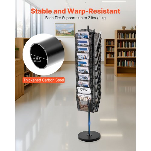 Rotating Brochure Display Rack 30 Pockets Mesh Magazine Literature Stand