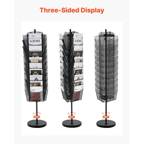 Rotating Brochure Display Rack 30 Pockets Mesh Magazine Literature Stand