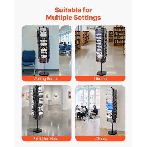 Rotating Brochure Display Rack 30 Pockets Mesh Magazine Literature Stand