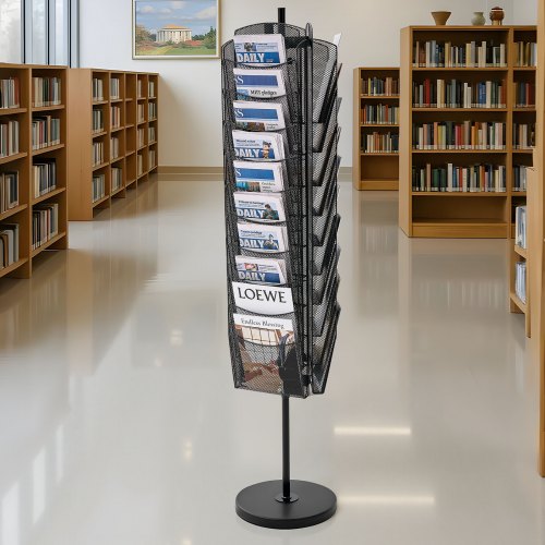Rotating Brochure Display Rack 30 Pockets Mesh Magazine Literature Stand