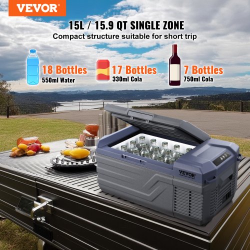 Portable Car Refrigerator Freezer Compressor 15 L Single Zone for Car Home