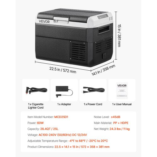 12 Volt Car Refrigerator 264QT25L Car Fridge Portable Electric Cooler
