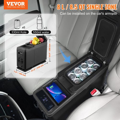 Car Refrigerator 12 Volt Car Armrest Refrigerator Fridge 8 L Single Zone
