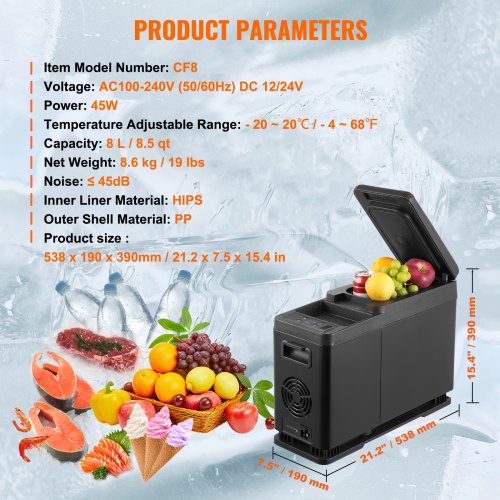 Car Refrigerator 12 Volt Car Armrest Refrigerator Fridge 8 L Single Zone