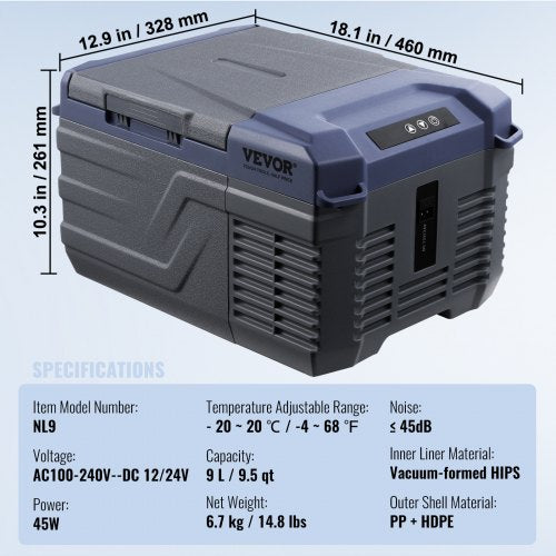 Car Refrigerator 12 Volt Car Refrigerator Fridge 9 L Single Zone Portable