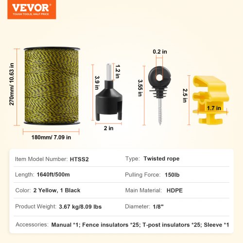 Electric Fence Wire 1640Ft 500M Portable Polywire 18 Diameter 6