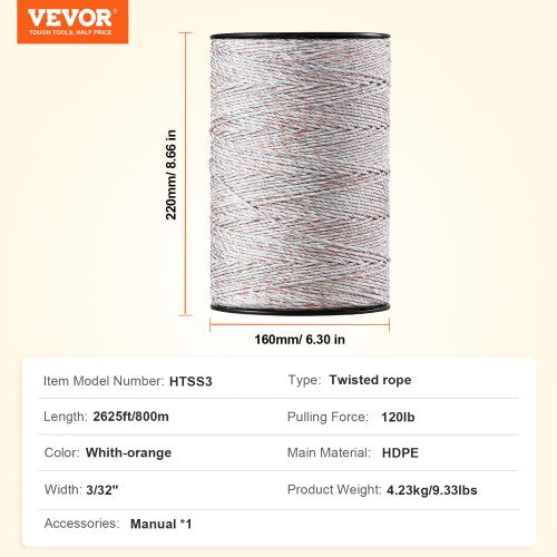 Electric Fence Wire 2625Ft 800M Portable Polywire 332 Diameter 9 Mixed