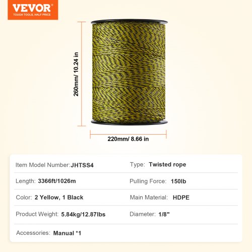 Electric Fence Wire 3366Ft 1026M Portable Polywire 18 Diameter 6