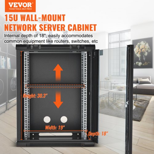 15U Wall Mount Network Cabinet 500 lbs Max Ground Load Capacity Server