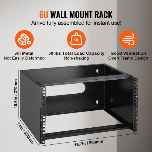 6U Wall Mount Network Rack 14 in355.6 mm Depth 50 lbs2268 kg Max Weight