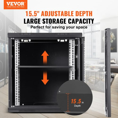 9U WallMounted Server Network Cabinet 155 Depth Secure Rack Enclosure