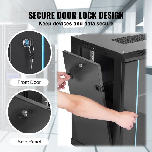 9U WallMounted Server Network Cabinet 155 Depth Secure Rack Enclosure