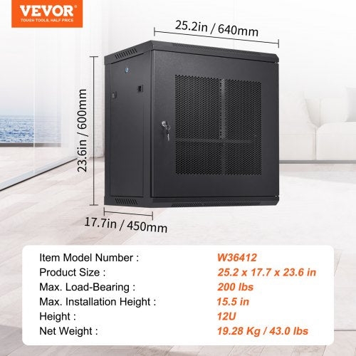 12U Wall Mount Server Cabinet 155 Depth Network Rack Enclosure