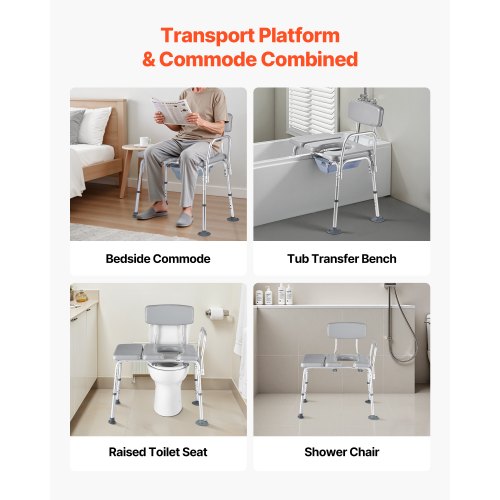 Bedside Commode Chair 500 lbs Weight Capacity 4in1 Portable Toilet and Raised