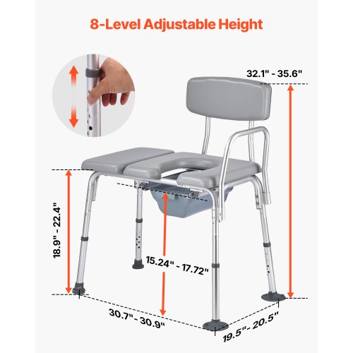 Bedside Commode Chair 500 lbs Weight Capacity 4in1 Portable Toilet and Raised