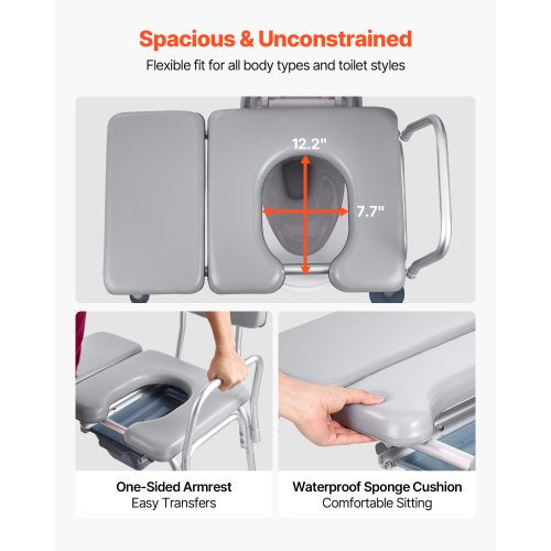 Bedside Commode Chair 500 lbs Weight Capacity 4in1 Portable Toilet and Raised