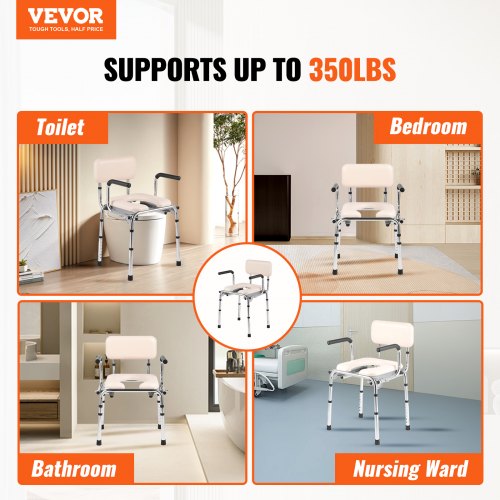 Commode Chair Bedside Commode with Padded Seat DropDown Arms 7Level