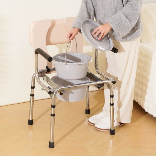 Commode Chair Bedside Commode with Padded Seat DropDown Arms 7Level