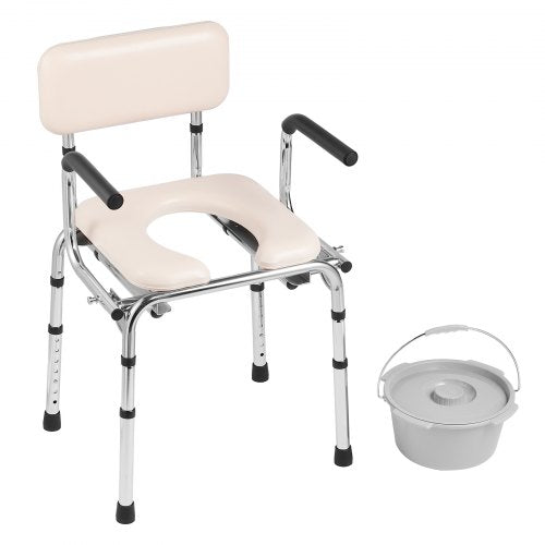 Commode Chair Bedside Commode with Padded Seat DropDown Arms 7Level