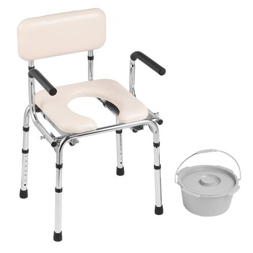 Commode Chair Bedside Commode with Padded Seat DropDown Arms 7Level