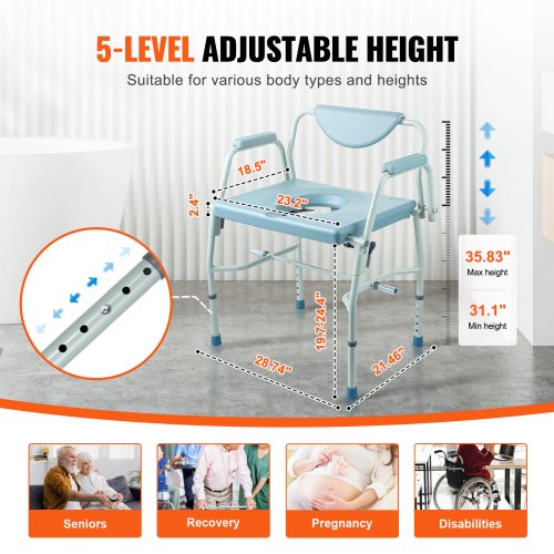Commode Chair Bedside Commode with DropDown Arms and Detachable Backrest