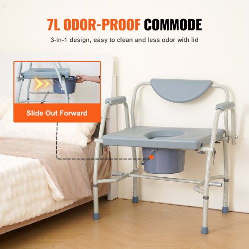 Commode Chair Bedside Commode with DropDown Arms and Detachable Backrest