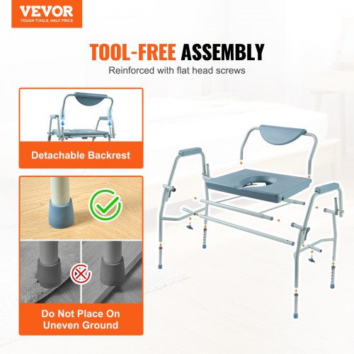 Commode Chair Bedside Commode with DropDown Arms and Detachable Backrest