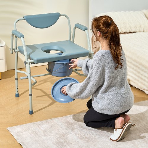 Commode Chair Bedside Commode with DropDown Arms and Detachable Backrest