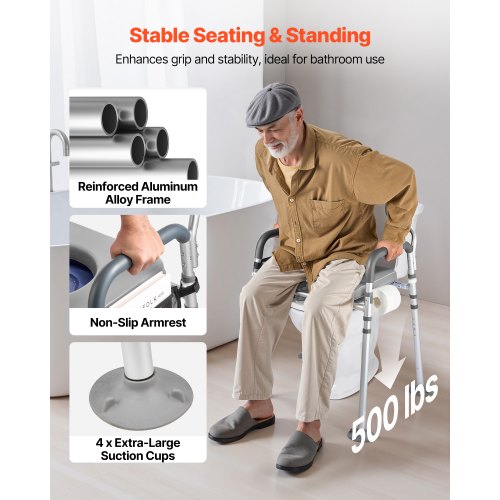 Bedside Commode Chair 500 lbs Capacity 4in1 Portable Toilet and Raised