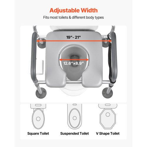 Bedside Commode Chair 500 lbs Capacity 4in1 Portable Toilet and Raised