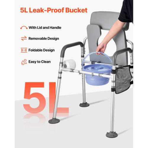 Bedside Commode Chair 500 lbs Capacity 4in1 Portable Toilet and Raised
