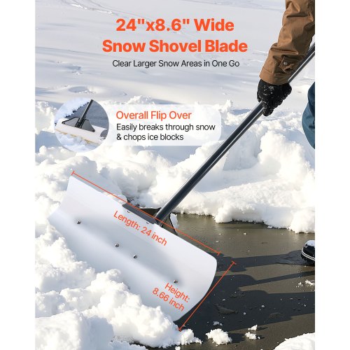 Snow Pusher Shovel 24 in Wide Outdoor Snowplow Shovel with Ergonomic Grip