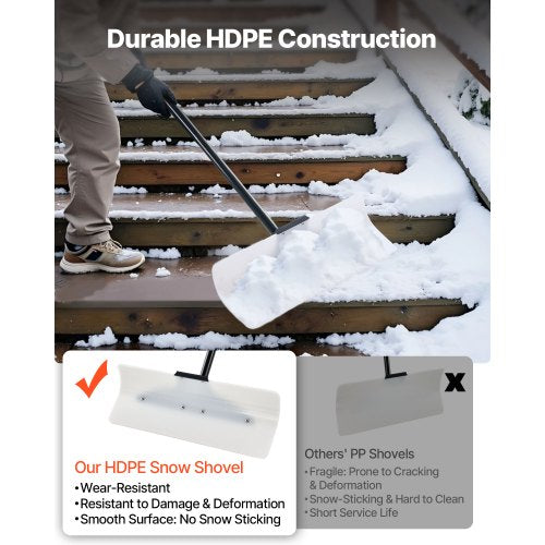Snow Pusher Shovel 24 in Wide Outdoor Snowplow Shovel with Ergonomic Grip
