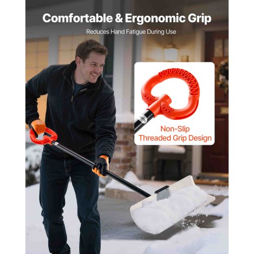 Snow Pusher Shovel 24 in Wide Outdoor Snowplow Shovel with Ergonomic Grip
