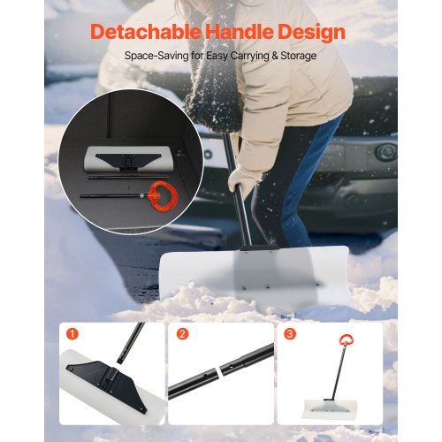 Snow Pusher Shovel 24 in Wide Outdoor Snowplow Shovel with Ergonomic Grip