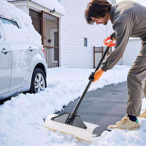 Snow Pusher Shovel 24 in Wide Outdoor Snowplow Shovel with Ergonomic Grip