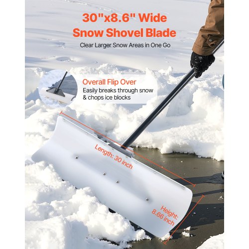 Snow Pusher Shovel 30 in Outdoor Snowplow Shovel with Ergonomic Grip HDPE