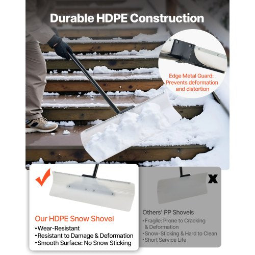 Snow Pusher Shovel 30 in Outdoor Snowplow Shovel with Ergonomic Grip HDPE