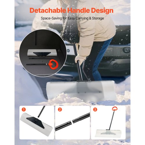 Snow Pusher Shovel 30 in Outdoor Snowplow Shovel with Ergonomic Grip HDPE