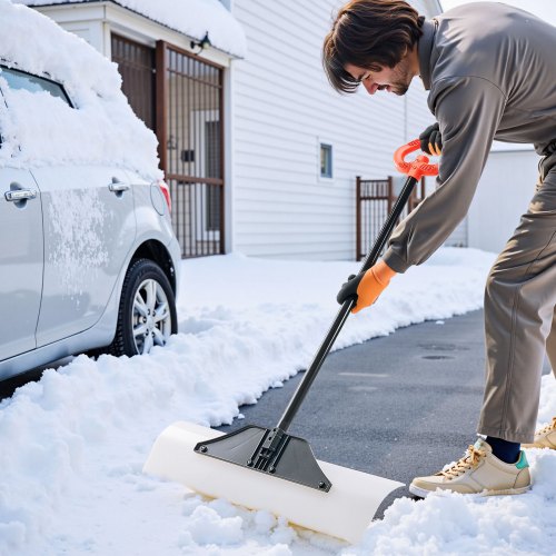 Snow Pusher Shovel 30 in Outdoor Snowplow Shovel with Ergonomic Grip HDPE
