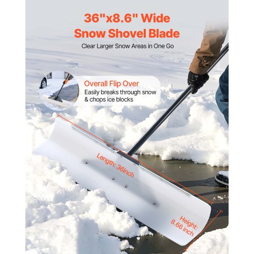 Snow Pusher Shovel 36 in Outdoor Snowplow Shovel with Ergonomic Grip HDPE