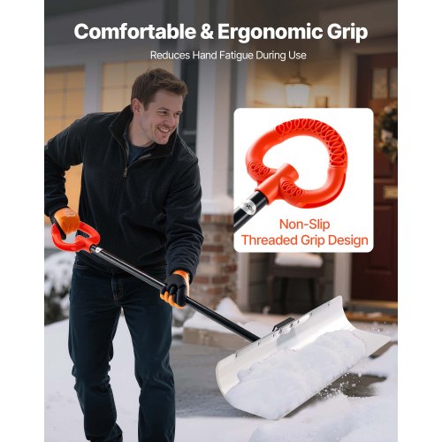 Snow Pusher Shovel 36 in Outdoor Snowplow Shovel with Ergonomic Grip HDPE