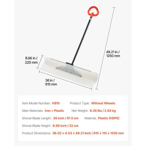 Snow Pusher Shovel 36 in Outdoor Snowplow Shovel with Ergonomic Grip HDPE