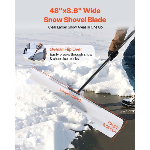 Snow Pusher Shovel 48 in Outdoor Snowplow Shovel with Ergonomic Grip HDPE