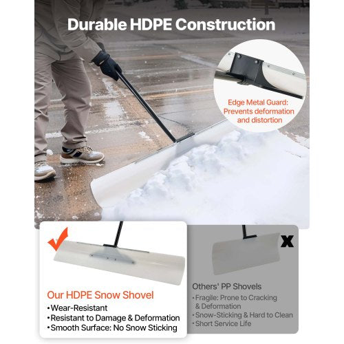 Snow Pusher Shovel 48 in Outdoor Snowplow Shovel with Ergonomic Grip HDPE